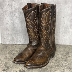 Vintage Cowboy Boots Men 7 Brown Leather Western Rodeo Cowboy Pointed Toe